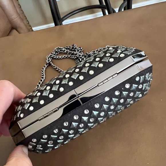 Black H&M Clutch Studs & Rhinestones Converts to Cross Body Detachable Chain - Picture 3 of 10